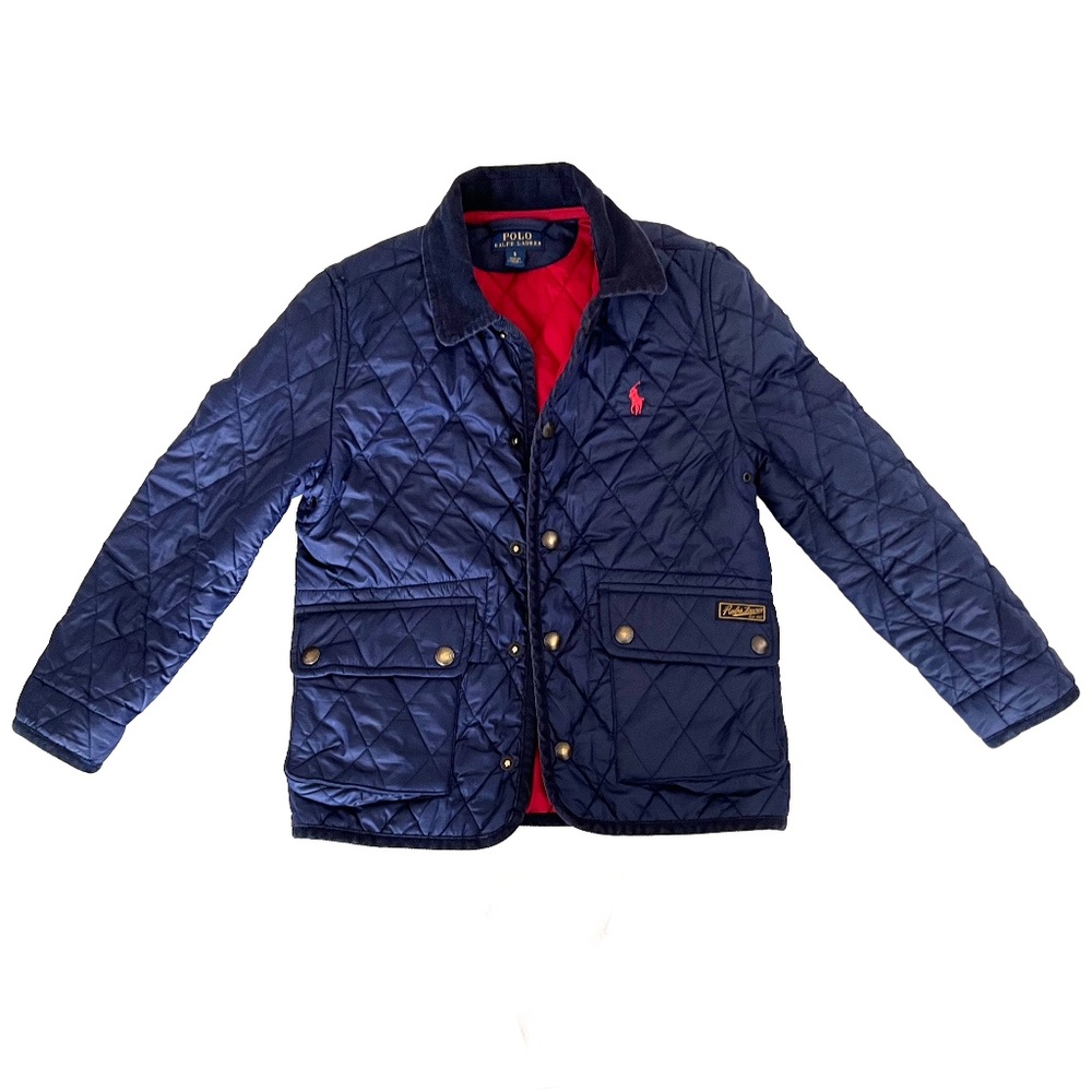 Polo Ralph Lauren- Navy Quilted Barn Jacket / Coat with Corduroy Trim- Size 6Y